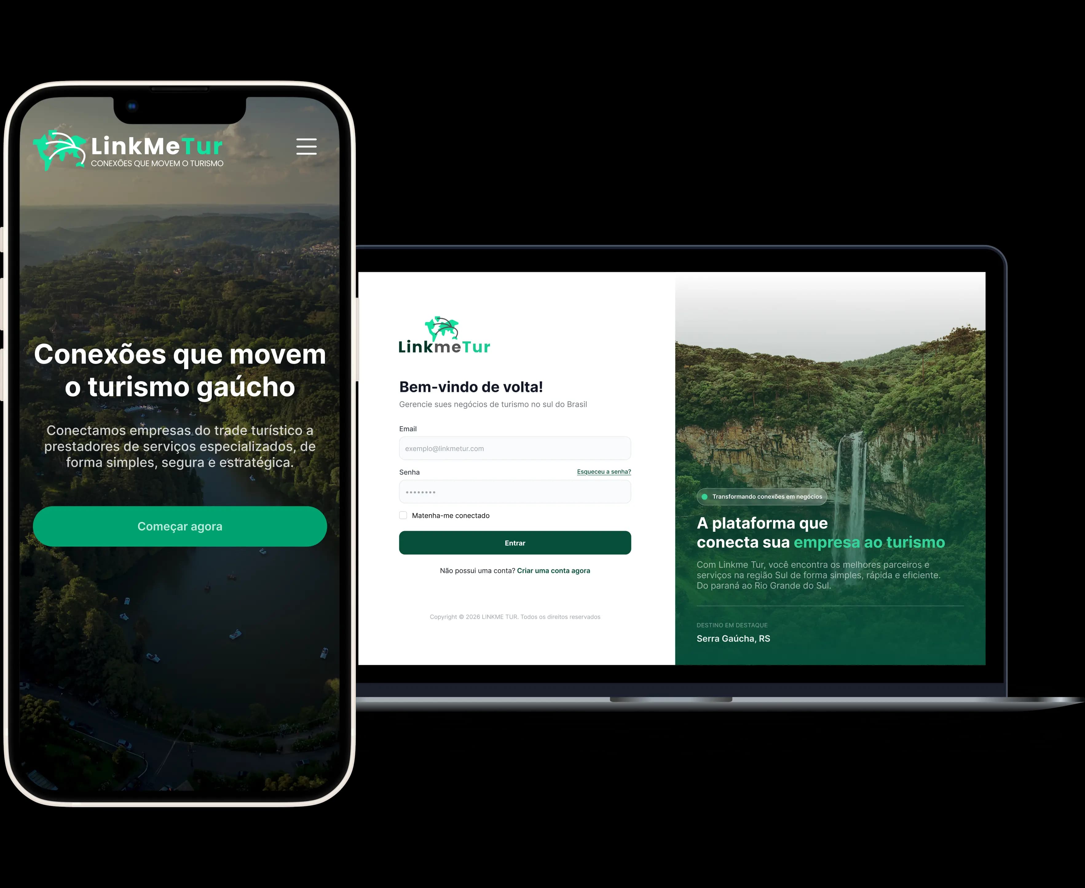 Mockup da plataforma LinkMe Tur